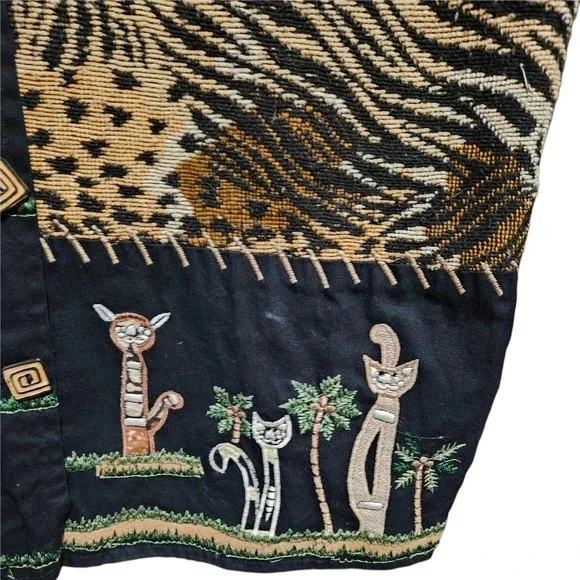 Life Style Patchwork Animal Print Embroidered‎ Vest Women's XL Bohemian Egyptian - Picture 3 of 9